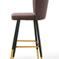 Modern Bar Chair Leather Stool Counter Brown Mid-Century Wood x 2