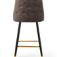 Modern Bar Chair Leather Stool Counter Brown Mid-Century Wood x 2