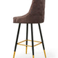 Modern Bar Chair Leather Stool Counter Brown Mid-Century Wood x 2
