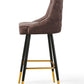 Modern Bar Chair Leather Stool Counter Brown Mid-Century Wood x 2