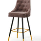 Modern Bar Chair Leather Stool Counter Brown Mid-Century Wood x 2